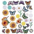 TACVEL 35 Pieces Embroidered Iron on Patch, Sunflowers Butterfly Daisy Flower Iron on Patches Set, Sew On/Iron on Patch Applique for Clothes, Dress, Hat, Jeans, DIY Accessories