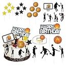Lot de 29 décorations pour gâteaux de basket-ball, décoration de gâteau d'anniversaire, inserts à cupcake, drapeaux de dessert cuits au four, convient pour les fêtes à thème de basket-ball
