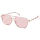 SOJOS Retro Aviator Sunglasses for Women Men,Trendy Rectangle Womens Mens Shades Sun Glasses SJ2202 Milky Pink with Pink Lens