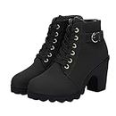 Women's Round Toe Boots Chunky Heel Ankle Booties Lug Sole Combat Boots Lace Up Side Zipper Block Heel Shoes Retro Fall Winter Shoe Pumps Platform Boots