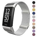 Limque Metal Replacement Bands for Fitbit Charge 3 / Charge 3 SE/Charge 4, Magnetic Wristbands for Women Men Multi-Color (Small, Silver)