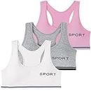 EDS Service Teen Girls Bra, Kids Crop Top Bra, Girls Training Bra with Removable Pad, Cotton Sports Vest for Age 8-14 Years 3 Pack