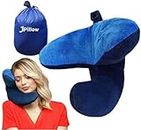 J-Pillow Travel Pillow Head Chin and Neck Support British Invention of The Year Travel and Neck Pillow for Airplanes Cars and Trains Machine Washable (Dark Blue)
