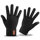 Caseeto Winter Gloves, Mens Knitted Gloves TouchScreen Mittens Thermal Lining Warm Gloves for Driving Sport Working (Black)