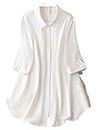 Leriya Fashion Western Dress || Rayon Solid Button Front Shirt Dress for Women || Roll Tab Sleeve & Collared Neck Flared Dress || Office || Summer Short Dresses for Women. (X-Large, White)