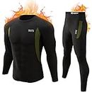 romision Thermal Underwear for Men, Fleece Lined Long Johns Hunting Gear Base Layer Bottom Top Set for Cold Weather A-black