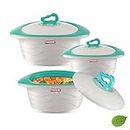 Trueware Zinna Impluse Casserole Set of 3,750ml/1000ml/1500ml Inner Steel | White Blue | BPA Free | Odour Proof | Food Grade | Easy to Carry | Ideal for Chapatti |Roti| Curd Maker | Hot Pot