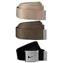 Nike DS5006 Men's Standard 3 Pack Web Belt, black/cargo khaki/khaki, One Size