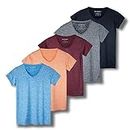 5 Pack: Womens V Neck T-Shirt Ladies Yoga Top Athletic Active Wear Gym Workout Zumba Exercise Running Quick Dry Fit Dri Fit Clothes - Set 2,S