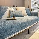 Simple Striped Chenille Anti-Scratch Couch Cover, Solid Chenille Striped Weave Textured Sectional Couch Covers (Blue,90 * 180)