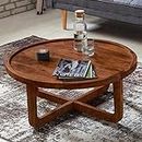 DEVKI INTERIORS Dash Round Coffee Table for Living Room Bedroom - Solid Wood Tea Table for Living Room with Stylish Wooden Legs - Round Center Table for Living Room