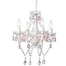Pink Chandelier White Chandelier Lighting with Acrylic Crystals Mini 4 Lights Chandelier for Bedroom