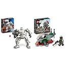LEGO 75370 Star Wars Stormtrooper Mech Set, Buildable Action Figure Model with Jointed Parts & 75344 Star Wars Astronave di Boba Fett Microfighter Giocattolo