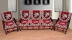Elohim Cotton Floral 5 Seater Sofa and Chair Cover Set (Red, Maroon, Standard) - Set of 6