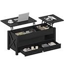 Seventable Coffee Table, 47.2" Lift Top Coffee Table with 2 Storage Drawers and Hidden Compartment, X Wood Farmhouse Support, Retro Center Table with Wooden Lift Tabletop, for Living Room,Black