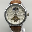 Tevise Automatic Skeleton Watch Men 40mm Moon Phase Silver Tone Brown Leather