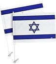 Bandera De Israeli Para Carros Israel Car Flag For Cars Window 2 PCS Pack Auto Small Gifts 12" x 18" Mount Bracket Clip Small Tapestry Outdoor Pole Accessories Vehicle Decorations Made In USA