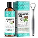 Pulling Oil with Coconut & Peppermint Oil-Mouthwash for Oral Care-Teeth Whitening and Fresh Breath, Organic Essential Oils Mouthwash With Tongue Scraper Alcohol-Free, Treatment for Gums-8 Fl.Oz