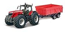 Bburago B18-31662 10CM Massey FERGUSSON 8740S Tractor with Trailer, Assorted Designs and Colours
