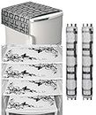 LOOMANTHA Miles to go. Combo of L-7 Others Decorative 1 Fridge Top and 2 Handle Cover with 4 Refrigerator Mat 7 Pieces (Black and White)