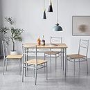 mcc direct Dining Table and Chairs Set Metal Wood Effect Table Dining Set 4 Chairs Silvia (Natural)