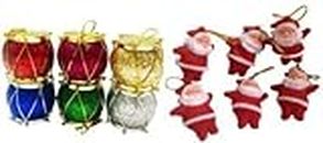 HC VILLA Christmas 24 Pcs Combo for Christmas Tree Decorations 12 Santa and 12 Decorative Drums Hanging Ornaments and Kids Christmas Gifts - Multicolor (Pack of 24)