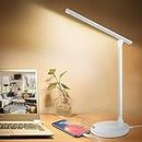 Eocean LED Desk Lamp, Touch Control Table Lamp with USB Charging Port, Eye-Caring Reading Light with 5 Color Modes 5 Brightness Levels, Auto Timer Dimmable Study Lamp for Work/Study/Craft （White）