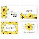 Sunflower Thank You Cards / 24 Thanks Cards With White Envelopes / 3 1/2" x 4 7/8" Folded Cards / 4 Watercolor Floral Gratitude Designs/Made In The USA