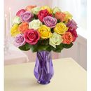 1-800-Flowers Flower Delivery Two Dozen Assorted Roses W/ Purple Footed Vase W/ Purple Vase | Same Day Delivery Available | Happiness Delivered To Their Door