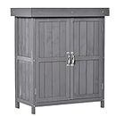 Outsunny Wooden Garden Storage Shed with Hinged Roof and 2-Tier Shelves, Outdoor Tool Storage Shed Kit with Double Doors, 29.1" x 16.9" x 34.6", Dark Grey