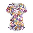 Scrubstar Printed Scrubs for Women Stretch Criss Cross Soft Comfy Plus Size Cute Scrub Tops with Double Layered Pockets Small 01-Dark Purple