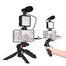 Andoer Kit de Vlog para smartphone Mini luz LED de vídeo + micrófono cardioide + clip de teléfono extensible + trípode con brillo ajustable para transmisión en vivo Vlog Video Conferencia Selfie