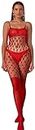 Tender Whisper Women’s Sexy Fishnet Babydoll Stockings Stretch Halter Lingerie Mesh Backless One Piece Teddy Lingerie (Red), Red, XS-XXL