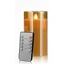 VEROX Flameless LED Glass Pillar Electric Candle for Home Decoration 3xAAA Battery Powered 6X3 inch Real Wax with Flickering Effect Remote Controlled with Timer(Pack of 1)