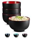 Kook Ceramic Japanese Noodle Bowl Set, Large Capacity, For Ramen, Udon, Soba, Pho and Soup, Microwave and Dishwasher Safe, 1 Litre, Black/Red, Set of 4