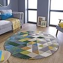 MANGO RUG Hand Tufted Round Woollen Modern Area Rug for Living Room, Dinning Room Bedroom, Guest Room Kitchen & Hall (Multi tria,4x4)