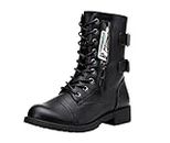 Vepose Women's 929 Mid Calf Boots, Military Combat Boots, Black, Size 9 US -Credit Card Wallet Pocket(CJY929 Black 09)