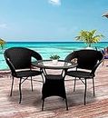 CORAZZIN Garden Patio Seating Chair and Table Set Outdoor Balcony Garden Coffee Table Set Furniture with 1 Table and 2 Chairs Set (Black), Rattan, 22 Inch, 24 Inch, Inch
