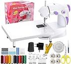 CATIVE Mini Sewing Machine with Table Set | Tailoring Machine | Hand Sewing Machine with extension table, foot pedal, adapter, White With Fully Loaded Sewing Kit