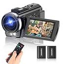 Sunscien Video Camera Camcorder, Full HD 1080P Digital YouTube Vlogging Camera Recorder,Video Camera 30FPS 3.0 Inch LCD 270 Rotatable Degrees IPS Screen with Remote Control 2 Batteries