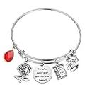CHOORO Beauty and the Beast Quote Jewelry For Who Could Ever Learn to Love a Beast Bracelet Rose Charm Bracelet Gift For Her (Love a Beast Bracelet)