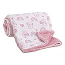 Disney Minnie Mouse White, Pink, and Aqua Rainbow and Hearts Super Soft Velboa with Sherpa Back Baby Blanket