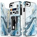 LETO iPhone 8 Plus Case,iPhone 7 Plus Case,Flip Folio Leather Wallet Case Cover with Opal Blue Marble Designs for Girls Women,Card Slots,Protective Phone Case for iPhone 7 Plus/iPhone 8 Plus