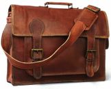 18" Vintage Briefcase Soft Leather Laptop Messenger Bag Shoulder Bag For Men 