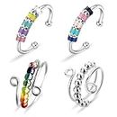 Yeefunjoy 4Pcs Fidget Ring for Anxiety Women, Anxiety Rings for Women, Spinning Enamel Fidget Ring, Adjustable Fidget Ring Stress Relief Bead Rotating Rings Gifts for Women Daughter Granddaughter Kids