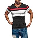 T-shirt pour homme en coton doux et extensible à manches courtes et col en V - Tendance et décontracté - Compatible avec machine, Noir , 3XL