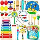 AOXLLK Toddler Kids Musical Instruments 32 Pcs Wooden Percussion Musical Instrument Playset with Storage Backpack, Wooden Toys Percussion Set, Musical Toys for Early Education for 1 2 3 4 5 6 Baby