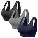 Vinfact 3 Pack Sports Bras for Women Wireless Bra with Removable Pads Yoga Bra Support for Workout(Black Grey Dark-Blue-XXL)