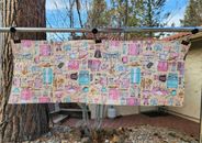 Handmade Quilted Table Runner Retro Kitchen Appliances dishes pink teal