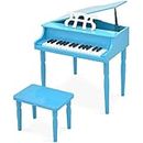Goplus 30-Key Classical Kids Piano, Mini Grand Piano Wooden Learn-to-Play Musical Instrument Toy with Bench, Piano Lid, Music Rack, Gift for Boys Girls Aged 2+ Baby Tollder (4 Straight Leg-Blue)